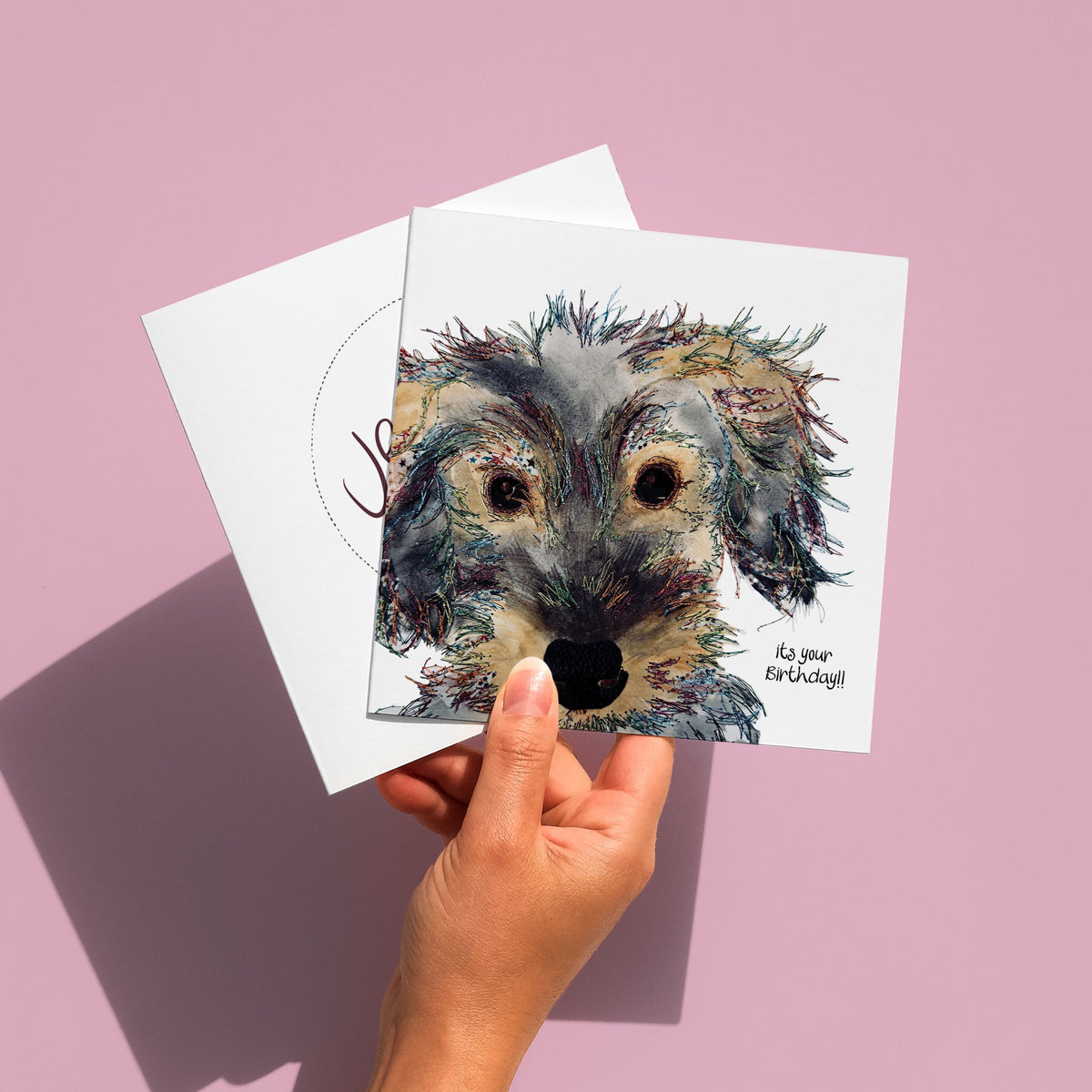 Frank the Dog card held in a hand