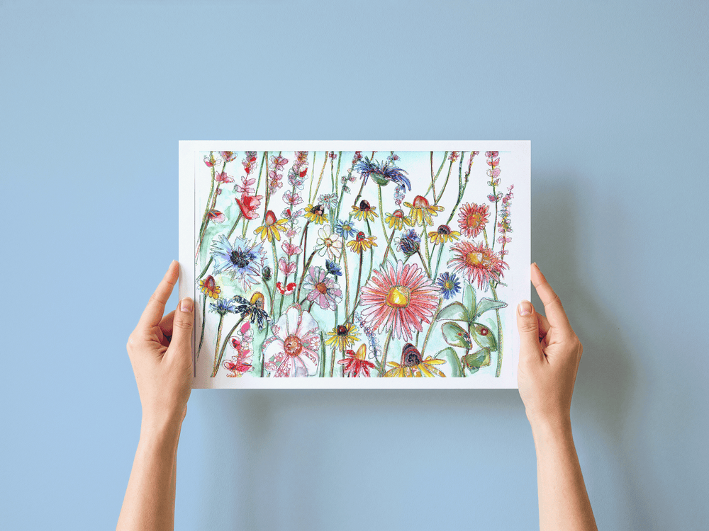Wildflowers print, framed on a wall