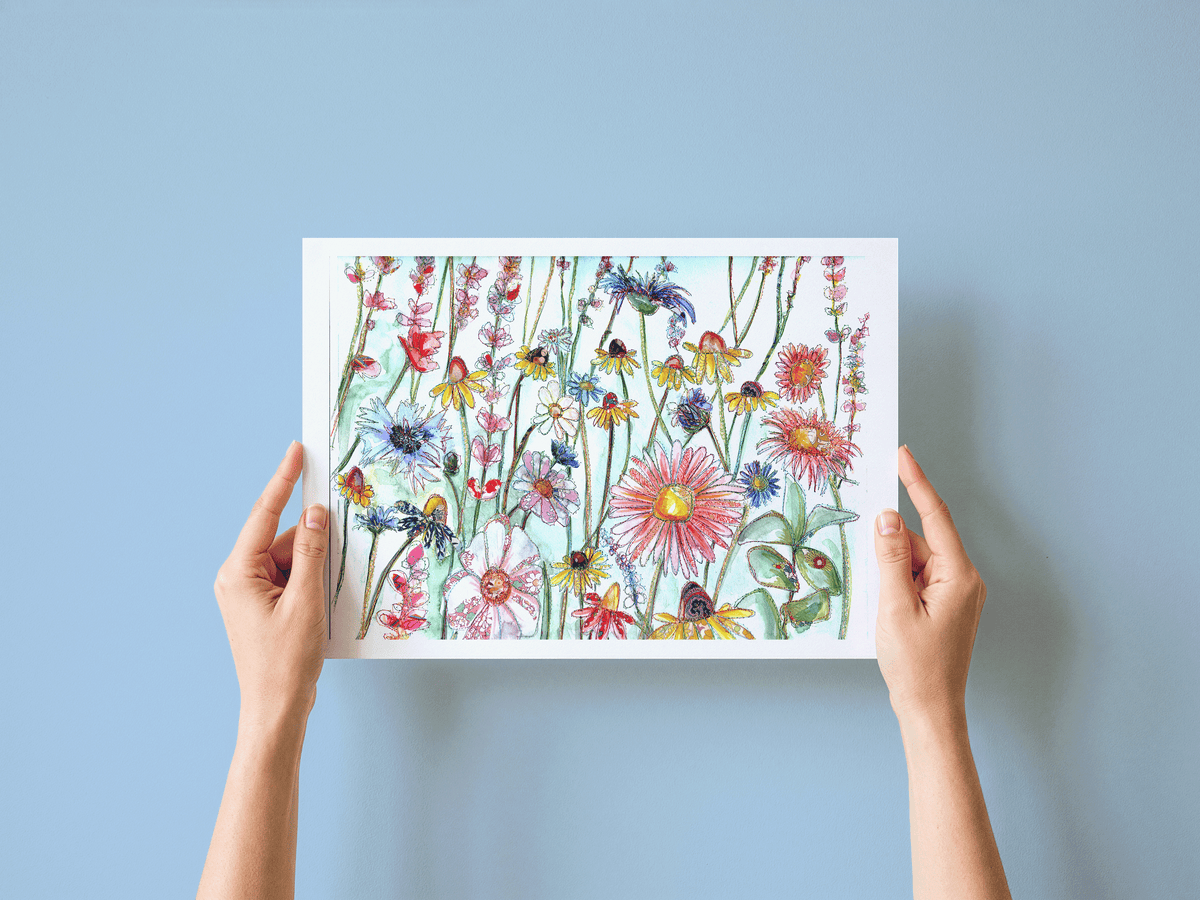Wildflowers print, framed on a wall