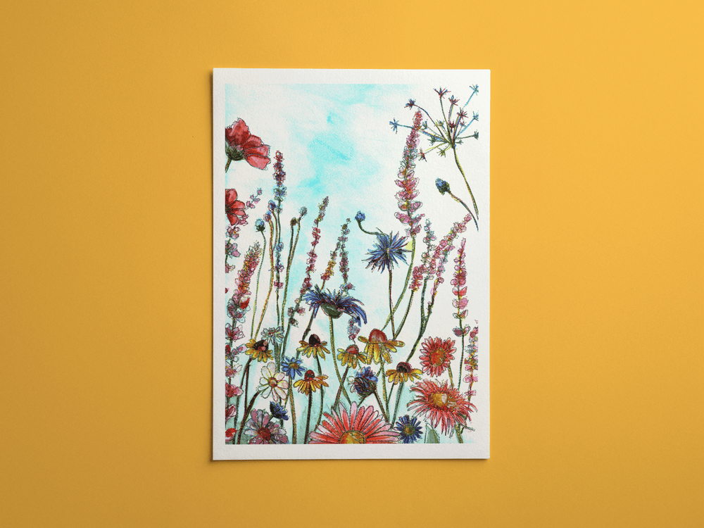 Whispy Flowers print, framed on a wall