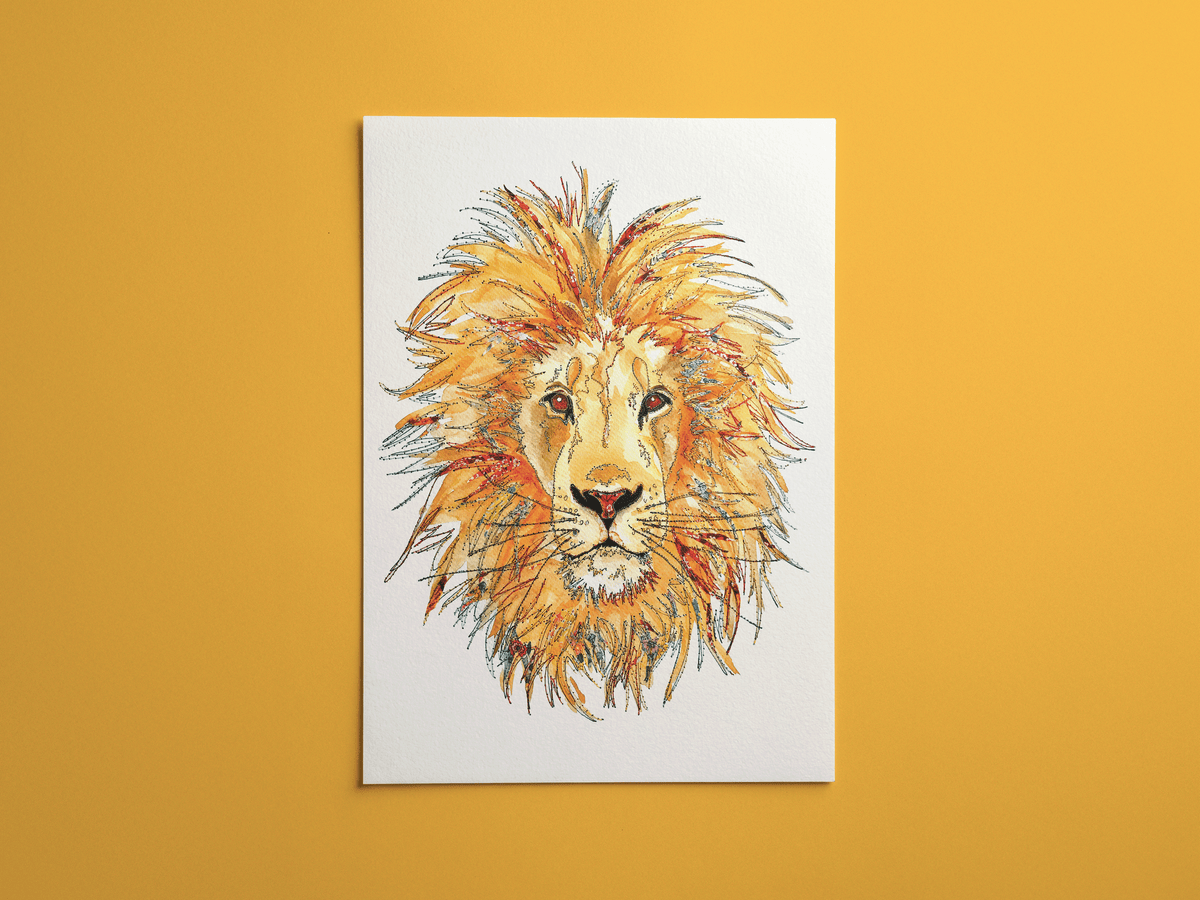 Lion print, framed on a wall