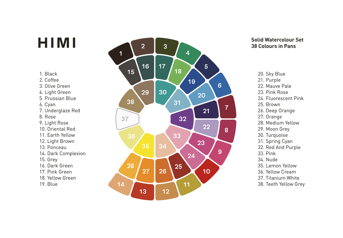 HIMI Solid Watercolour Set 38 In Pans, Colours,  Blue