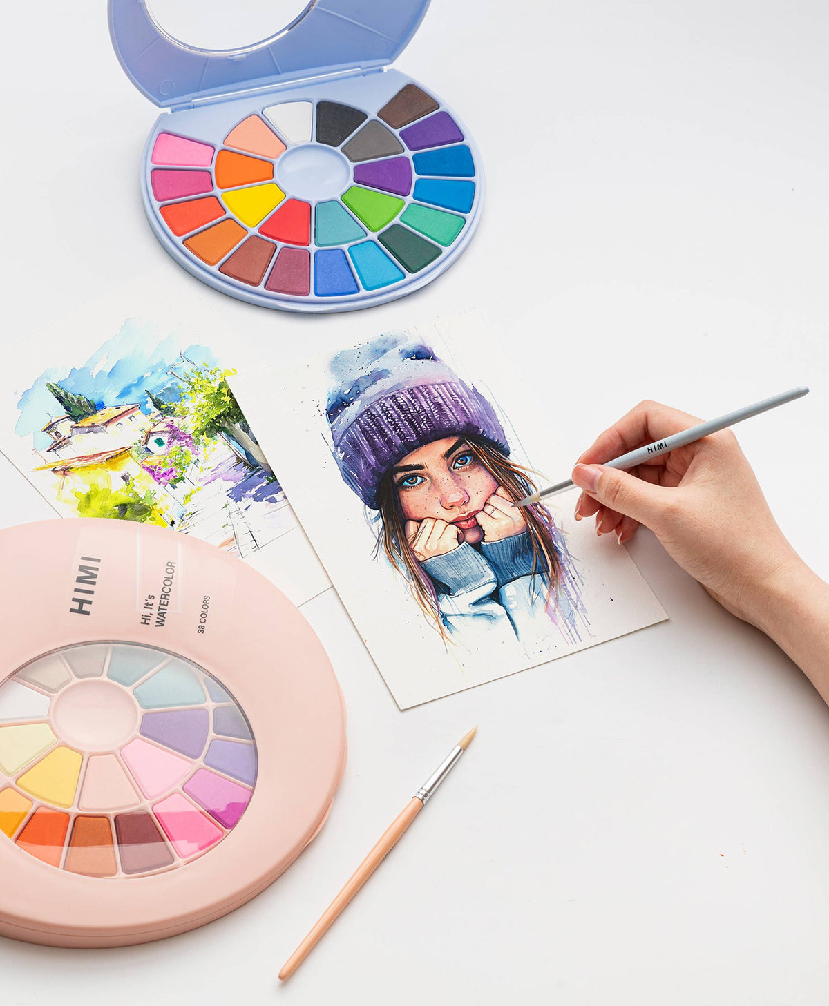 HIMI Solid Watercolour Set 38 In Pans Colours, Pink