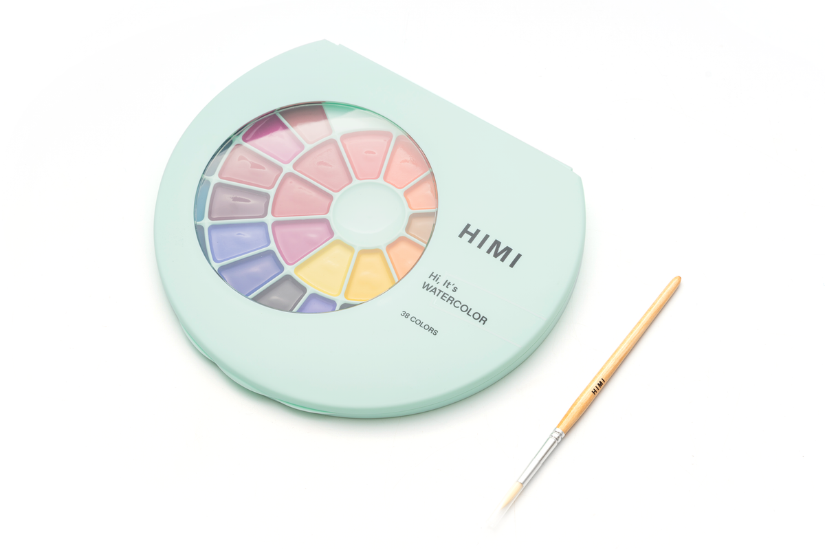 HIMI Semi-Moist Watercolour Set, 38 Pans, Brush, Green Case