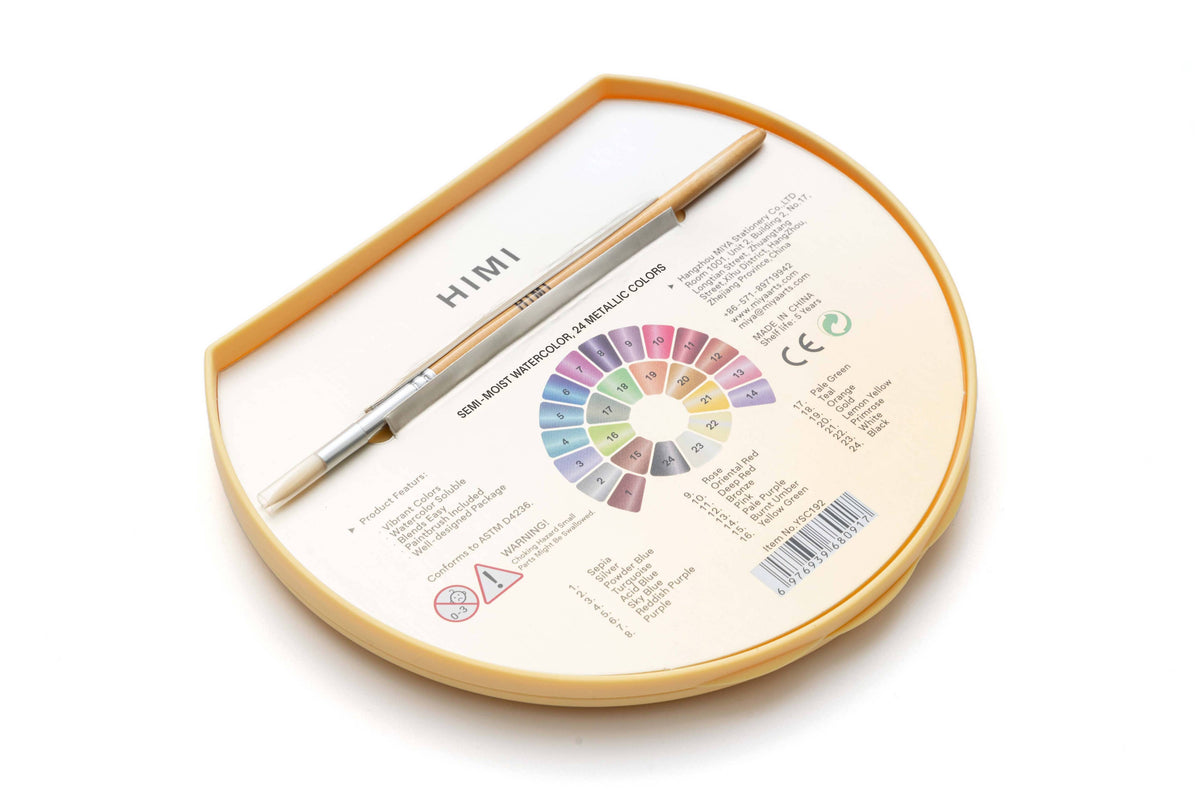 HIMI Semi-Moist Watercolour Set - 24 Colours in Pans + Brush