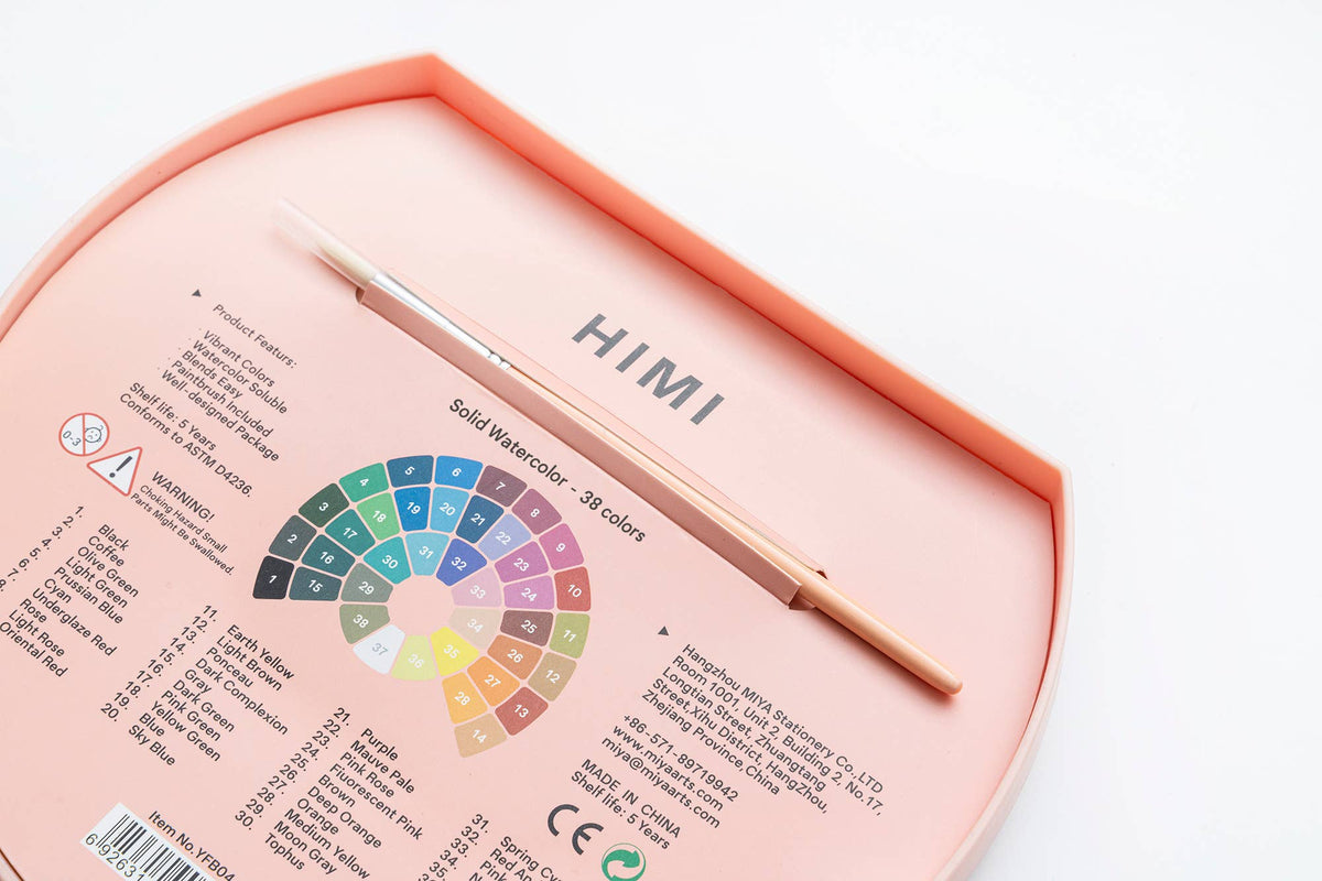 HIMI Solid Watercolour Set 38 In Pans Colours, Pink
