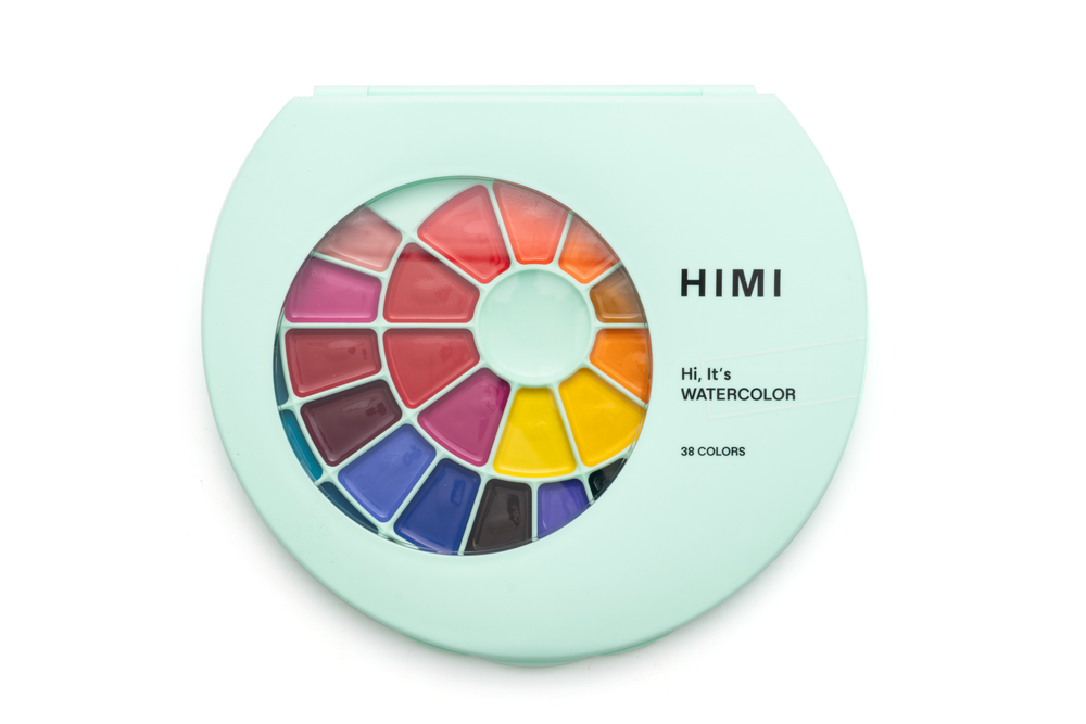 HIMI Semi-Moist Watercolour Set, 38 Pans, Brush, Green Case