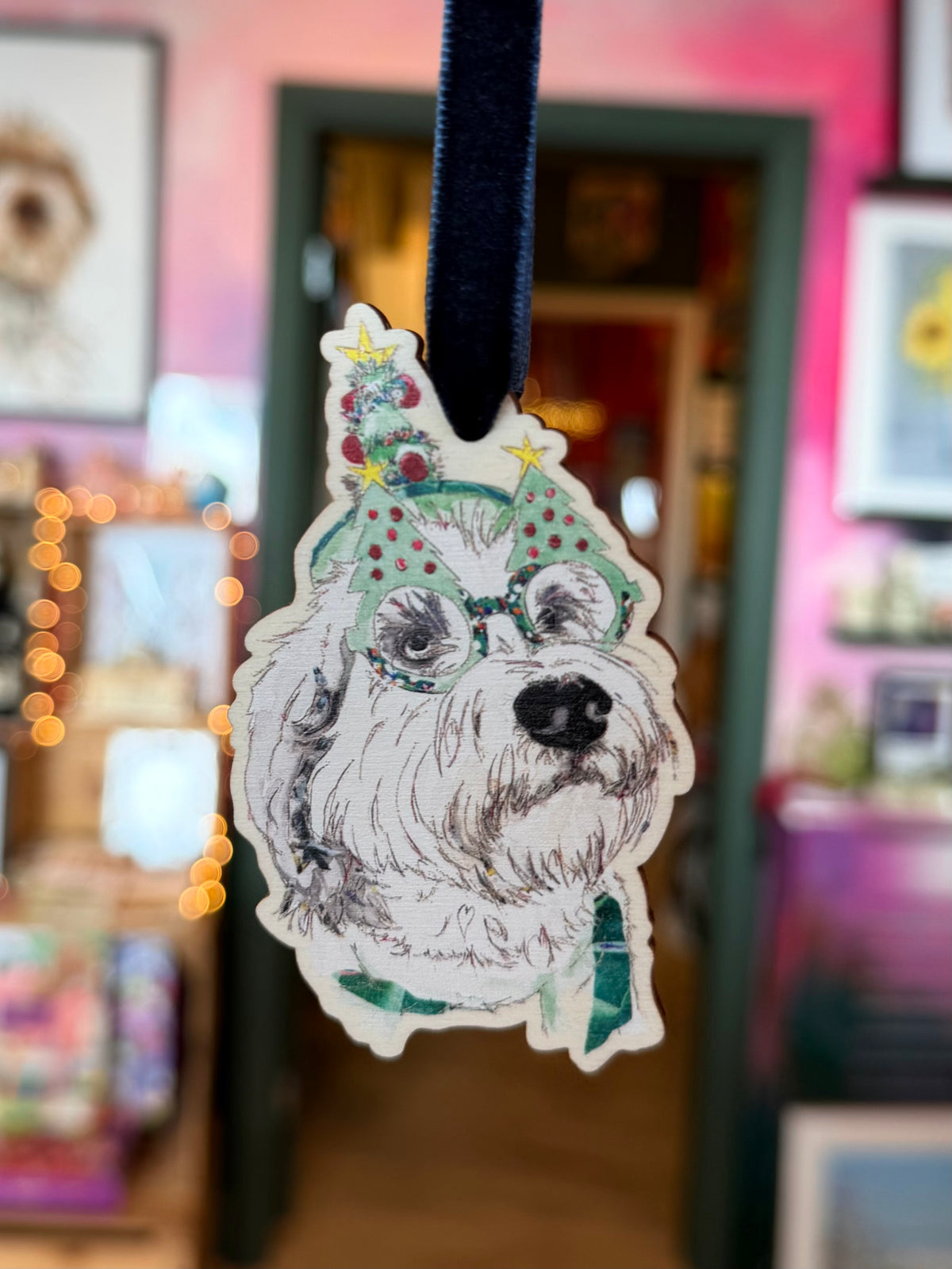 Christmas dog wooden decoration by Jenny Dunlop