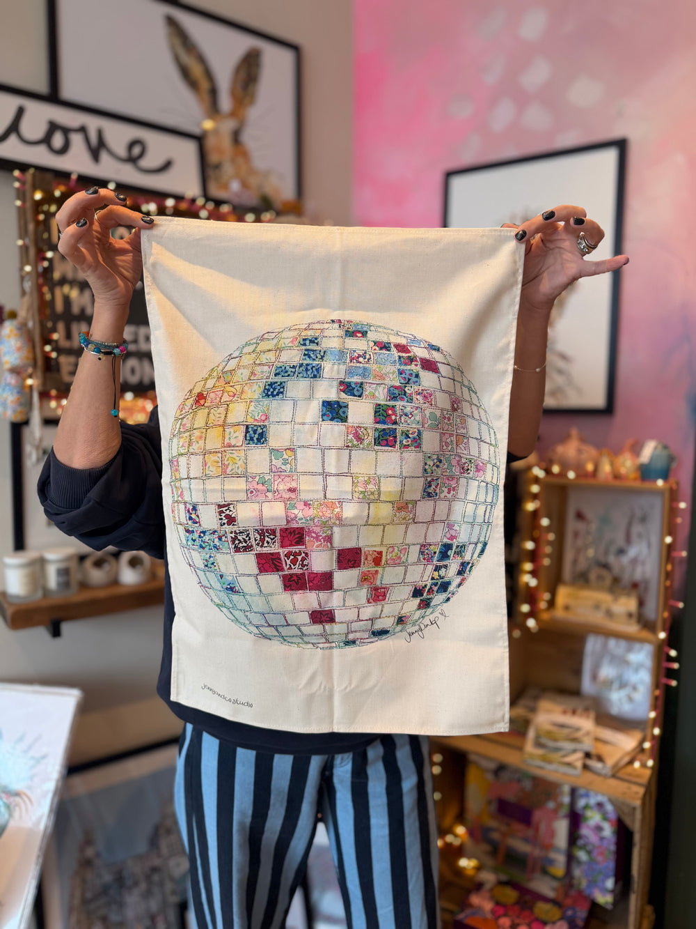 Disco Ball organic cotton tea towel by Jenny Dunlop