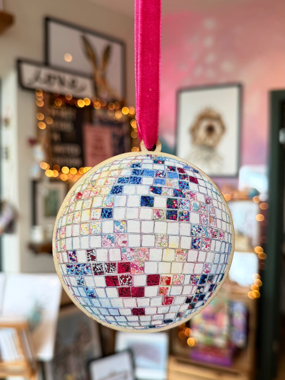Disco ball wooden Christmas decoration by Jenny Dunlop