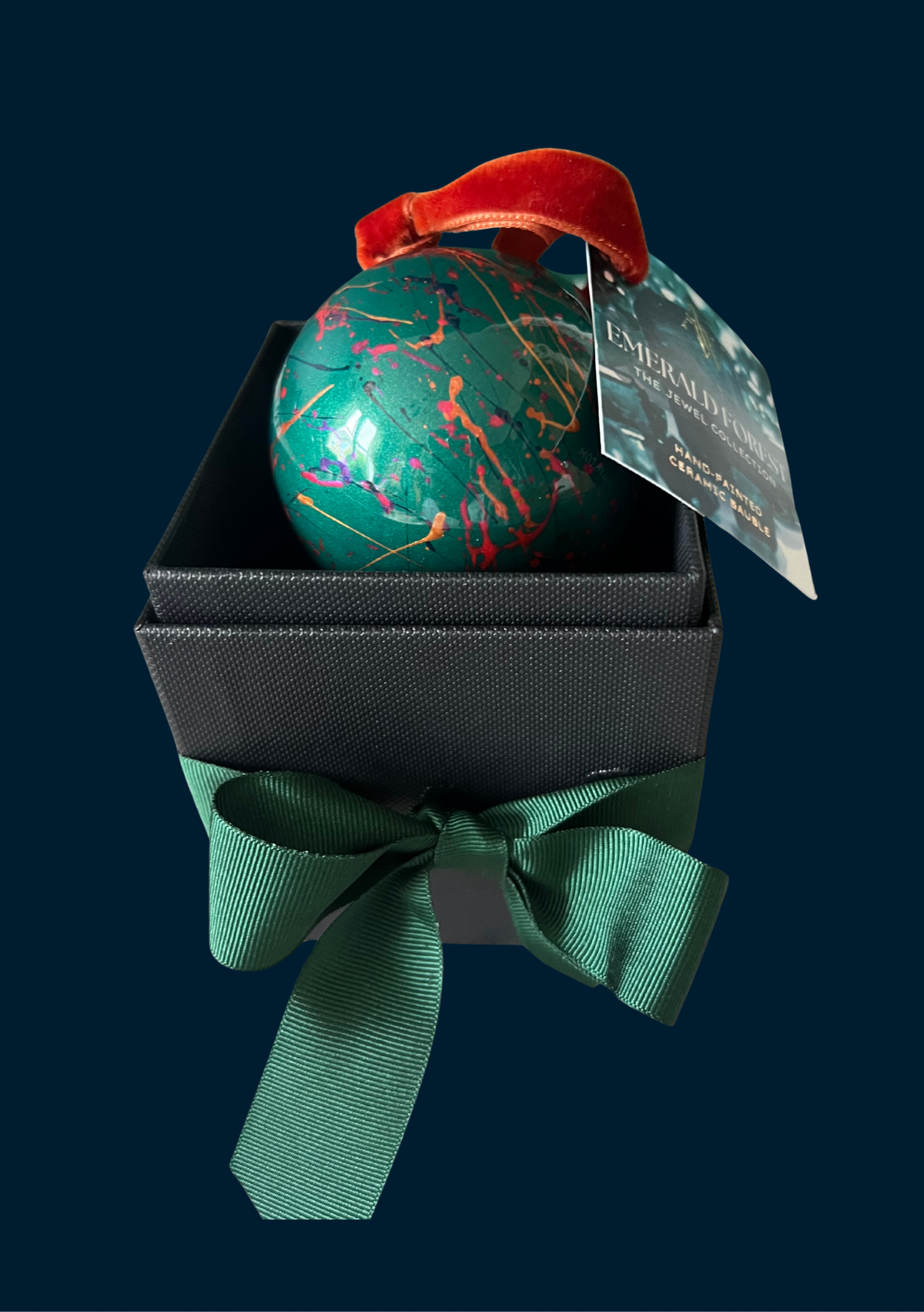 Ashleigh Weller hand-painted bauble, Jewel Collection, Emerald Forest