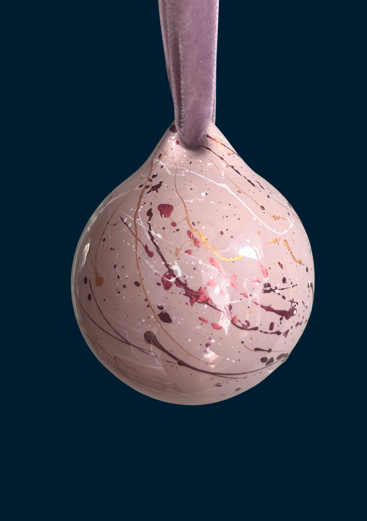 Ashleigh Weller hand-painted bauble, Jewel Collection, Rose Quartz, second view