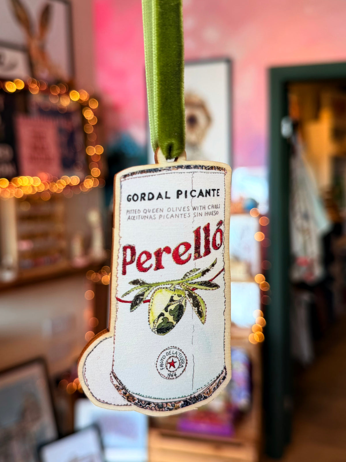 Perelló olive tin wooden Christmas decoration by Jenny Dunlop