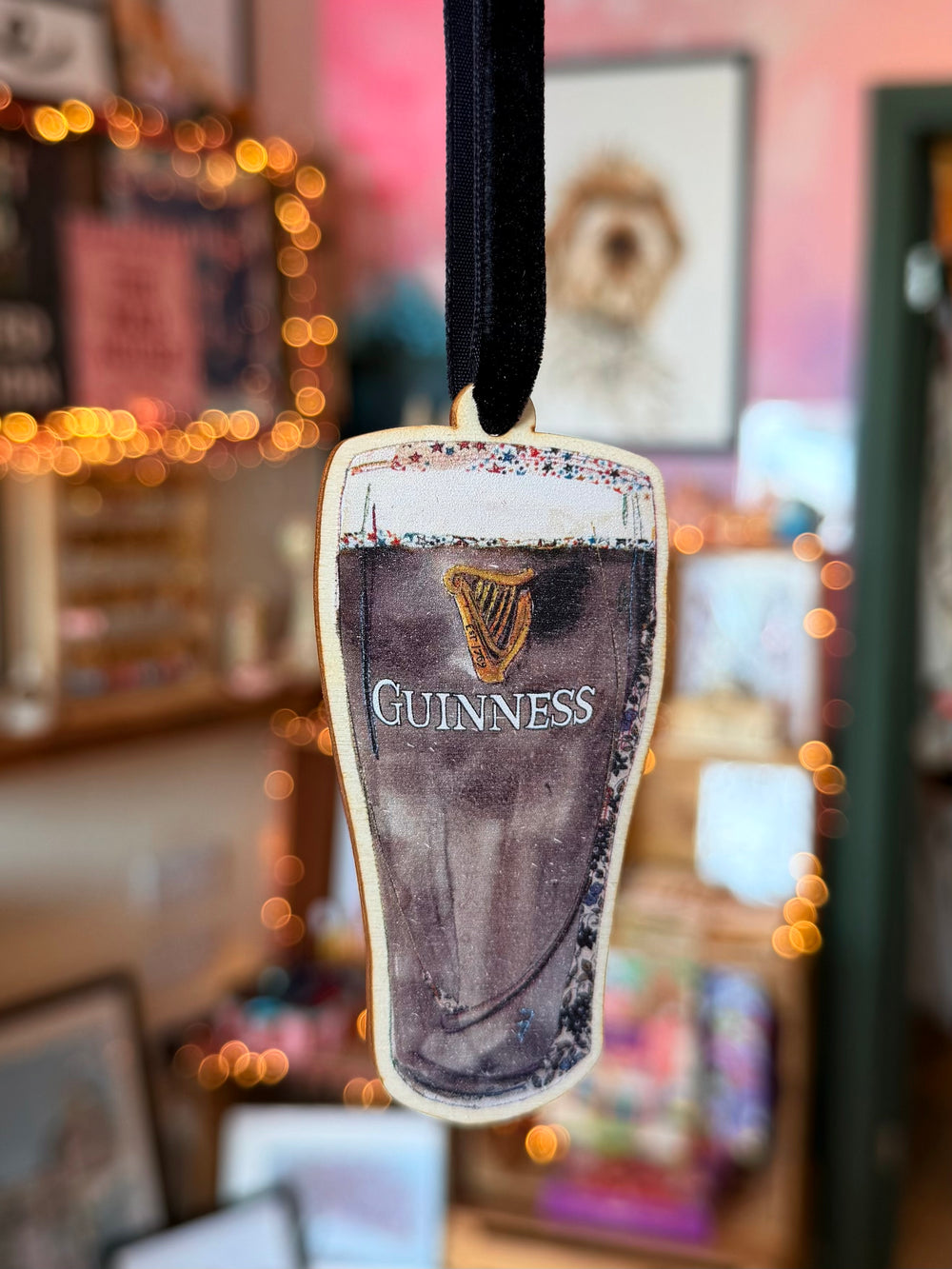 Pint of the black stuff wooden Christmas decoration by Jenny Dunlop