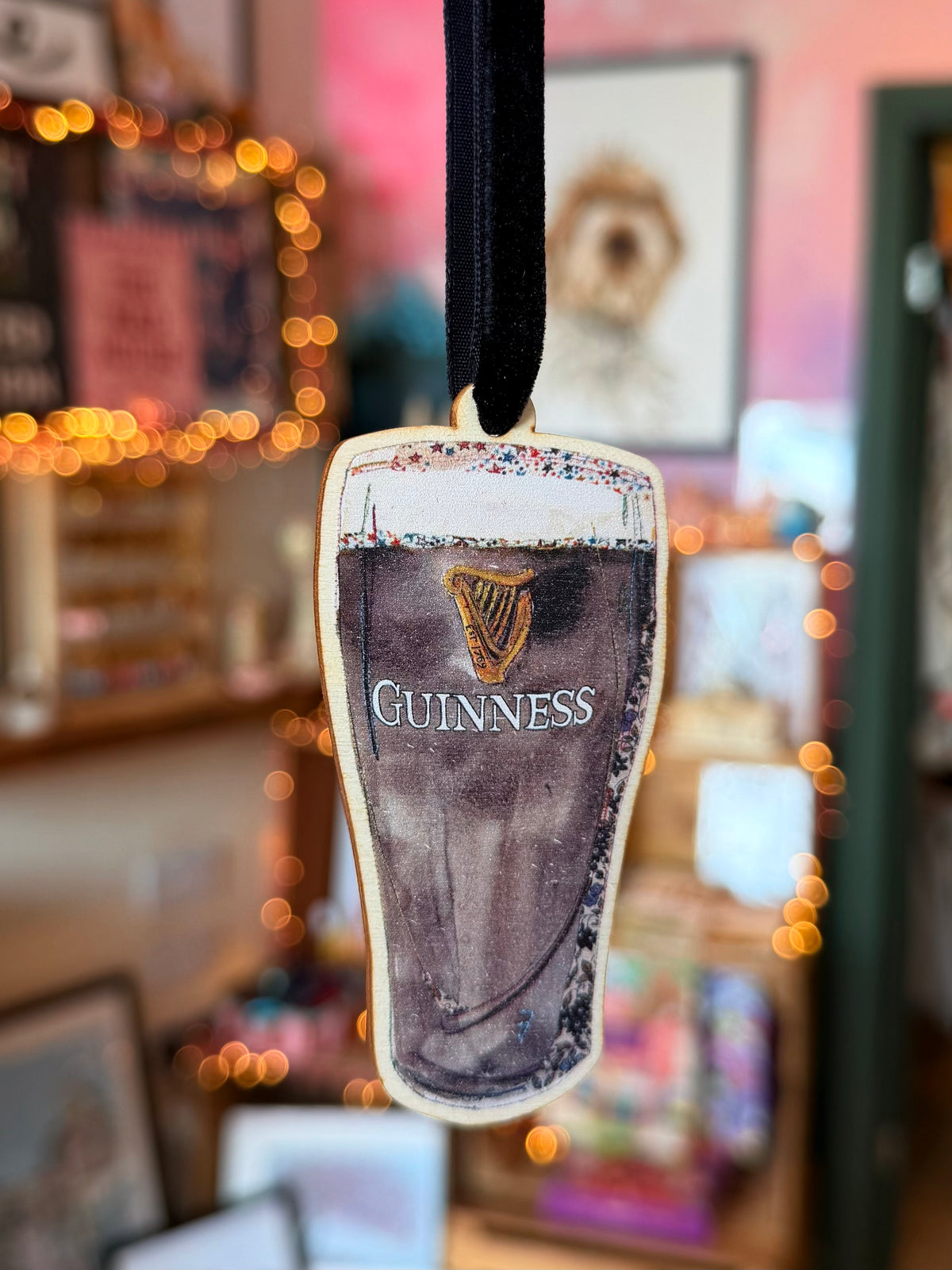 Pint of the black stuff wooden Christmas decoration by Jenny Dunlop