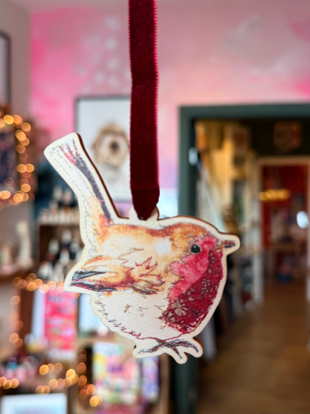 Robin wooden Christmas decoration by Jenny Dunlop