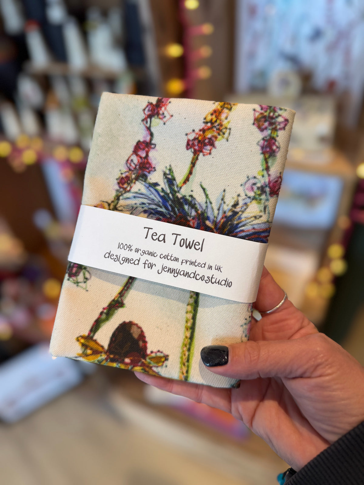 Wildflowers tea towel, folded