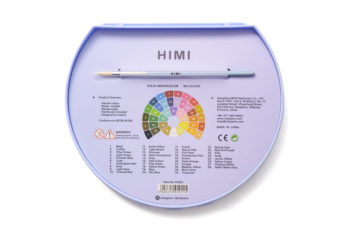 HIMI Solid Watercolour Set 38 In Pans, Colours,  Blue