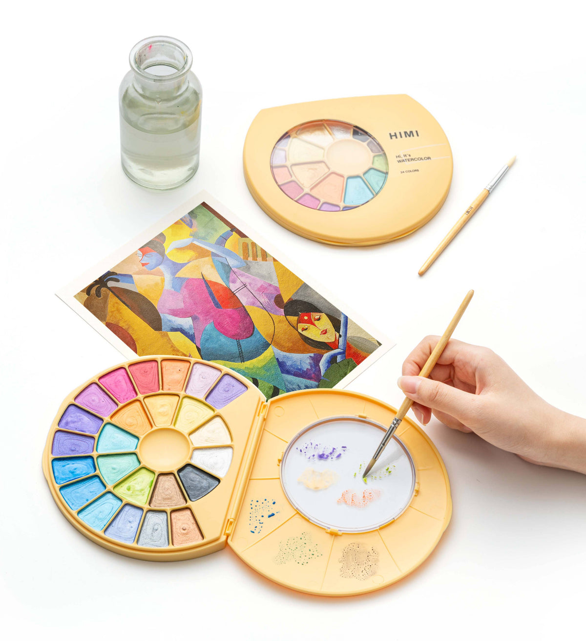 HIMI Semi-Moist Watercolour Set - 24 Colours in Pans + Brush