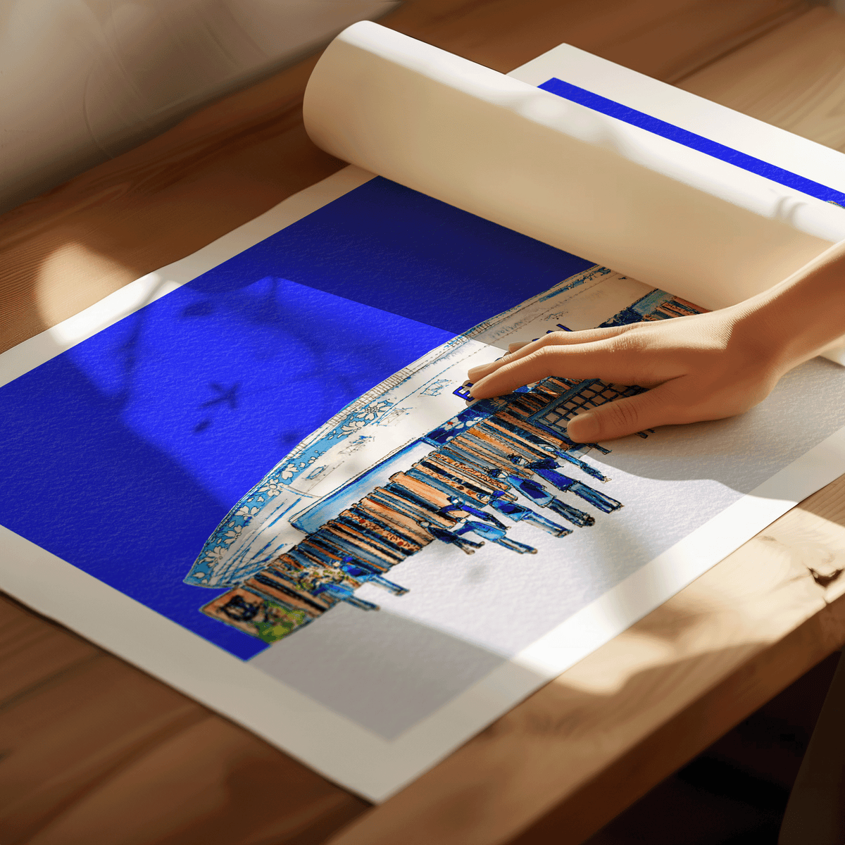 The stadium print, framed on a wall