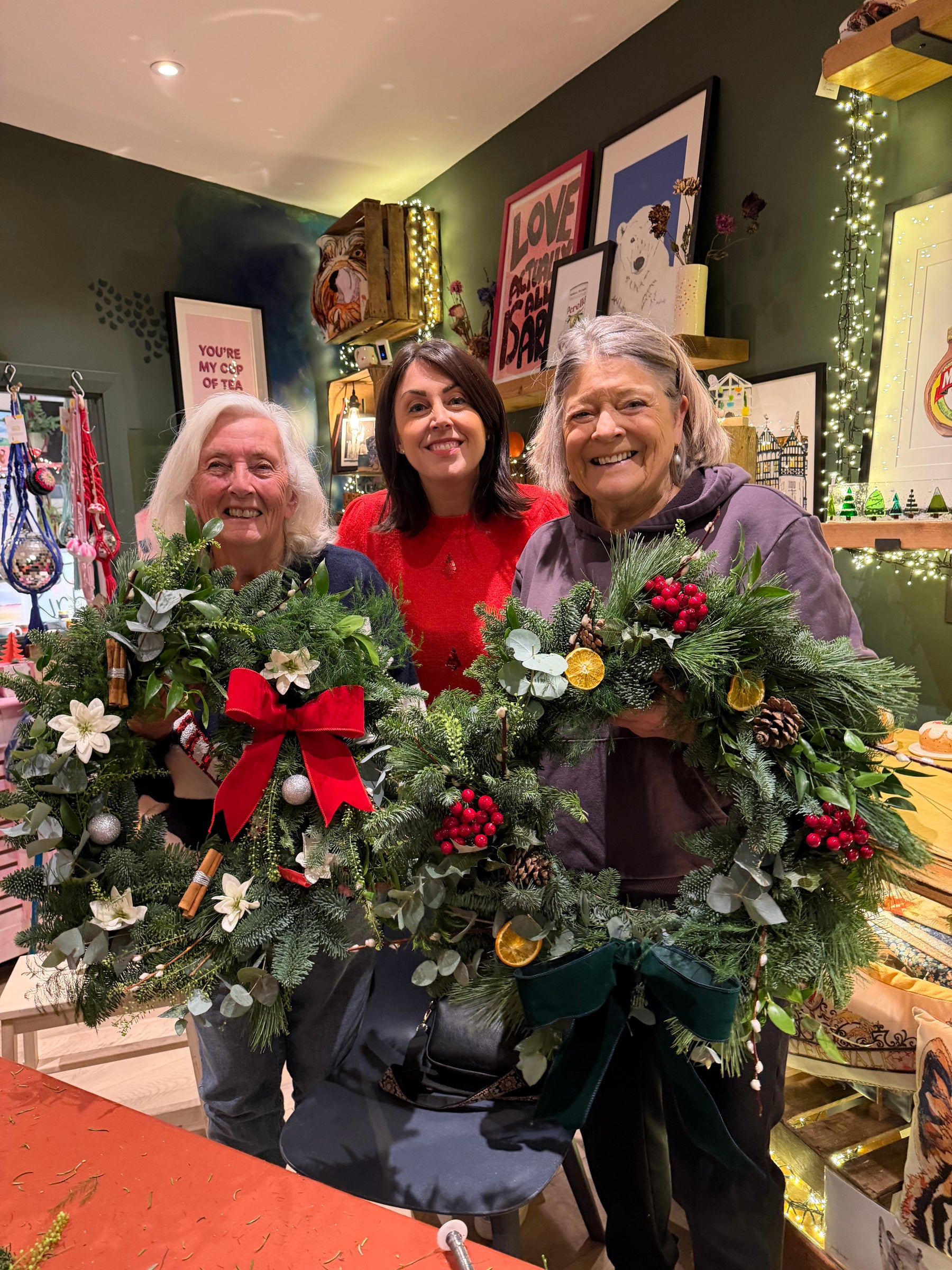 Happy customers at a wreath workshop