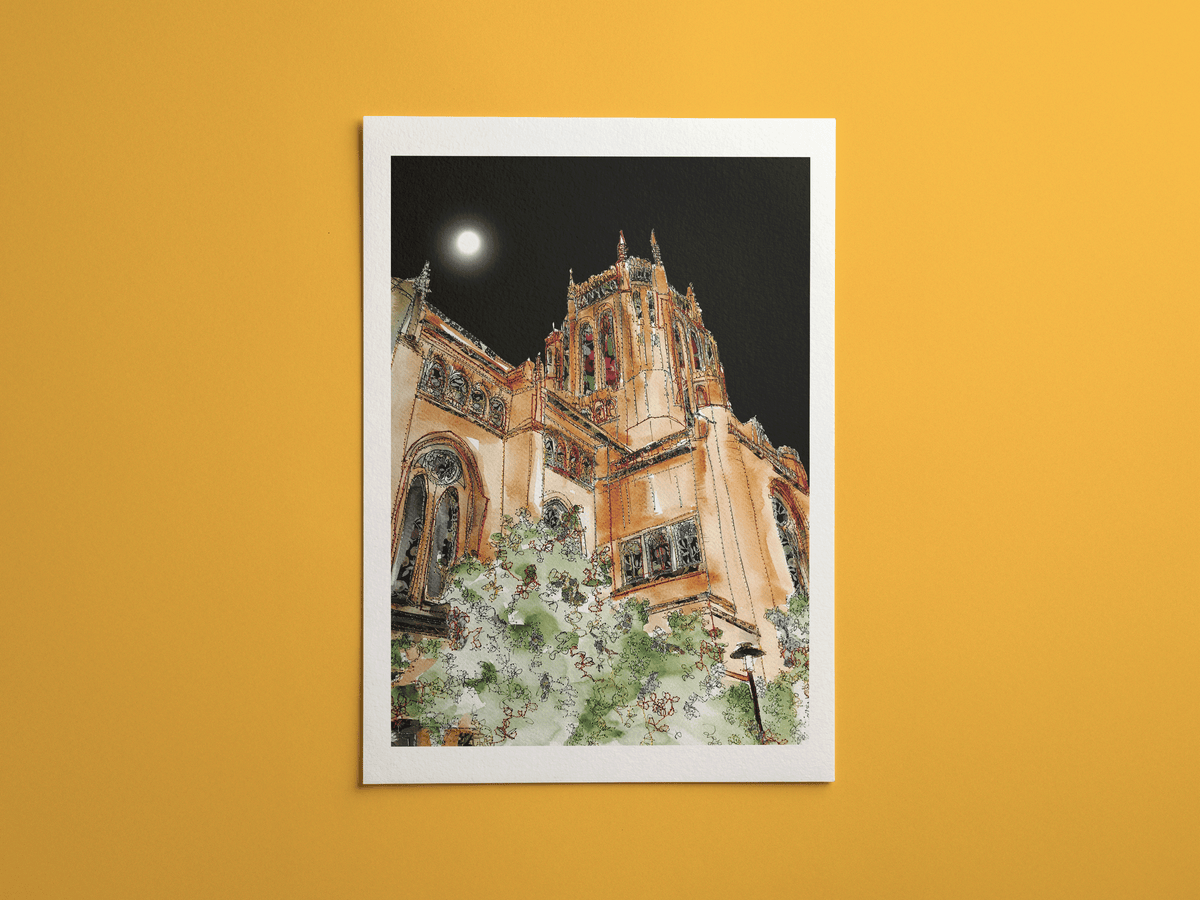 Liverpool Cathedral print, framed on a wall