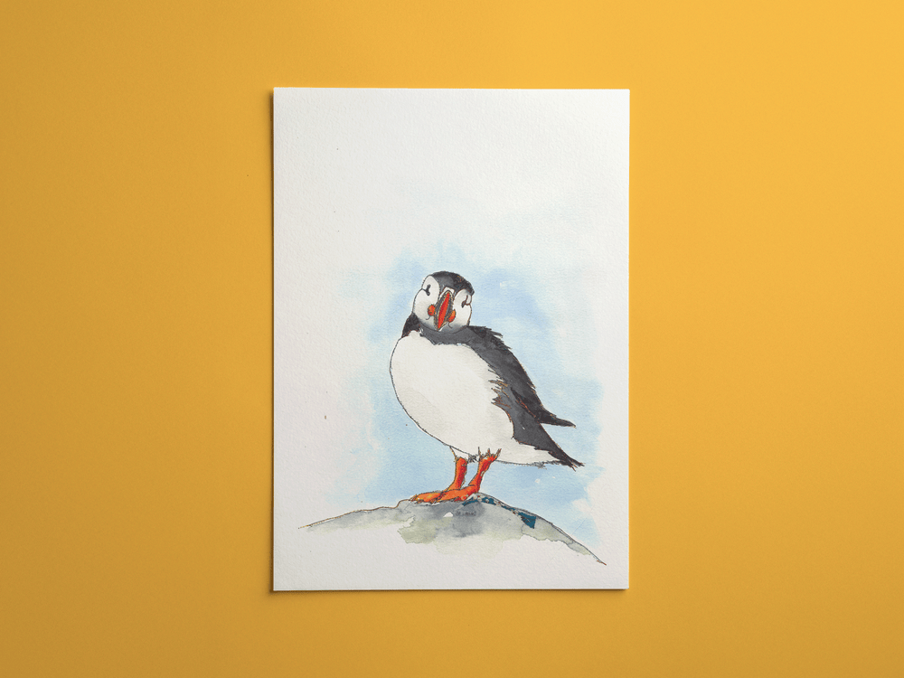 Puffin print, framed on a wall