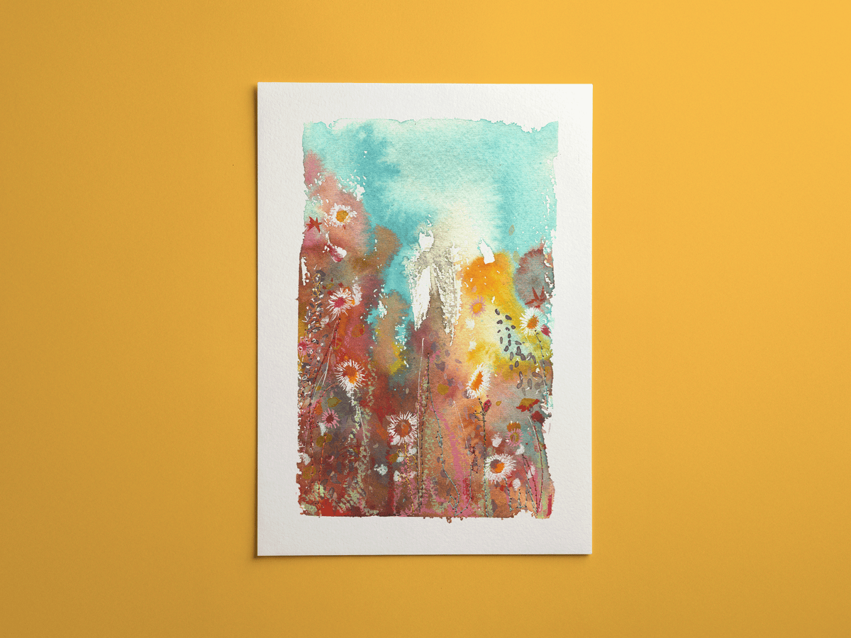 Wildflowers print, framed on a wall