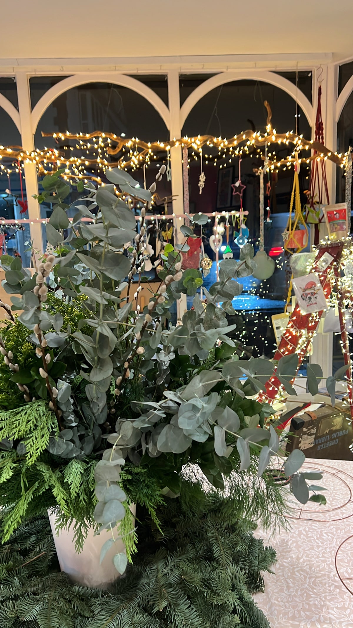 Wreath-making workshop set up